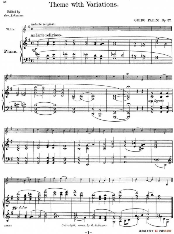25首小提琴曲合集：Theme with Variations.（GUIDO PAPINI. Op.57）（小提琴+钢琴伴奏）