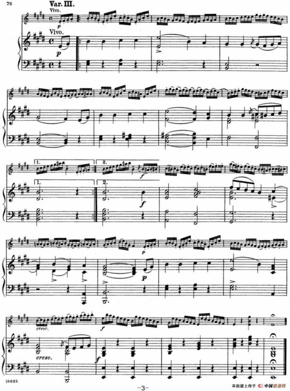 25首小提琴曲合集：Theme with Variations.（ADOLF GRUNWALD.Op.7，No.3）（小提琴+钢琴伴奏）