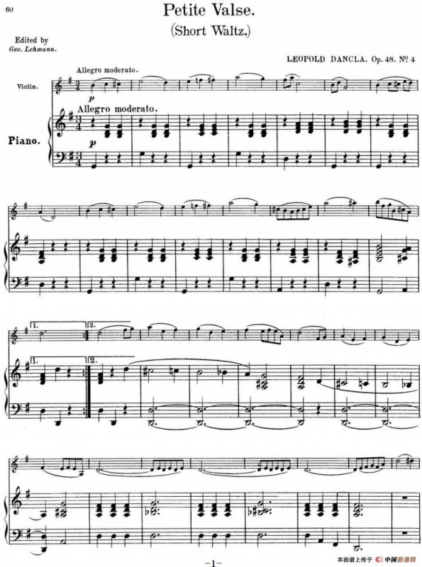 25首小提琴曲合集：Petite Valse.（Short Waltz.）（LEOPOLD DANCLA. Op.48，No.4）（小提琴+钢琴伴奏）