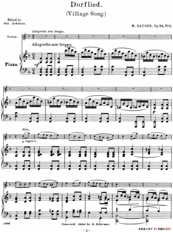 25首小提琴曲合集：Dorflied.（Village Song.）（M. HAUSER. Op.29，No.5）（小提琴+钢琴伴奏）