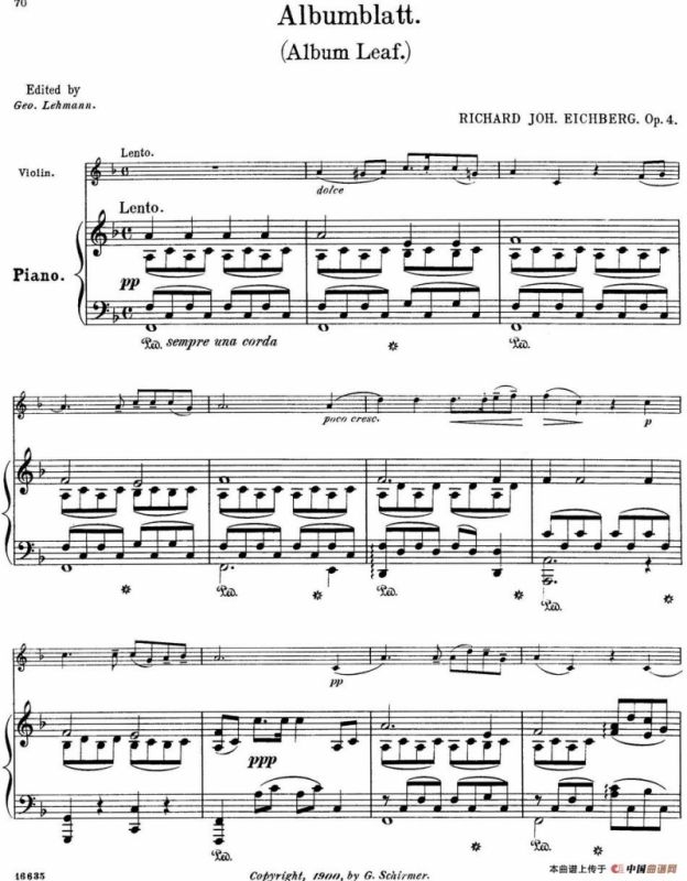 25首小提琴曲合集：Albumblatt.（Album Leaf.）（RICHARD JOH.EICHBERG. Op.4）（小提琴+钢琴伴奏）