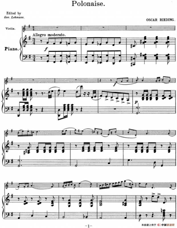 25首小提琴曲合集：Polonaise.（小提琴+钢琴伴奏）