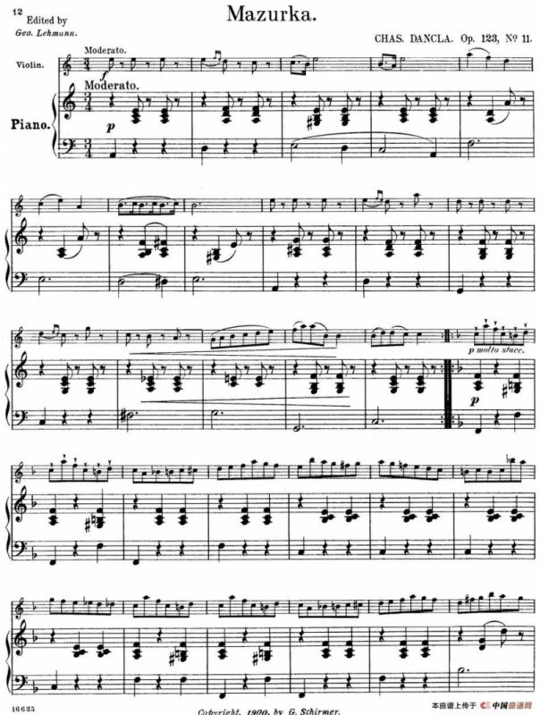 25首小提琴曲合集：Mazurka.（CHAS.DANCLA. Op.123，No.11）（小提琴+钢琴伴奏）