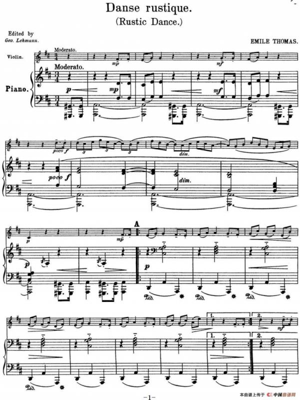 25首小提琴曲合集：Danse rustique.（Rustic Dance.）（小提琴+钢琴伴奏）