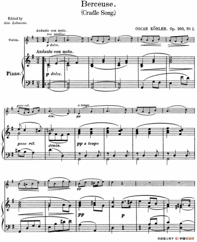 25首小提琴曲合集：Berceuse.（Cradle Song.）（OSCAR KOHLER. Op.160No.1）（小提琴+钢琴伴奏）