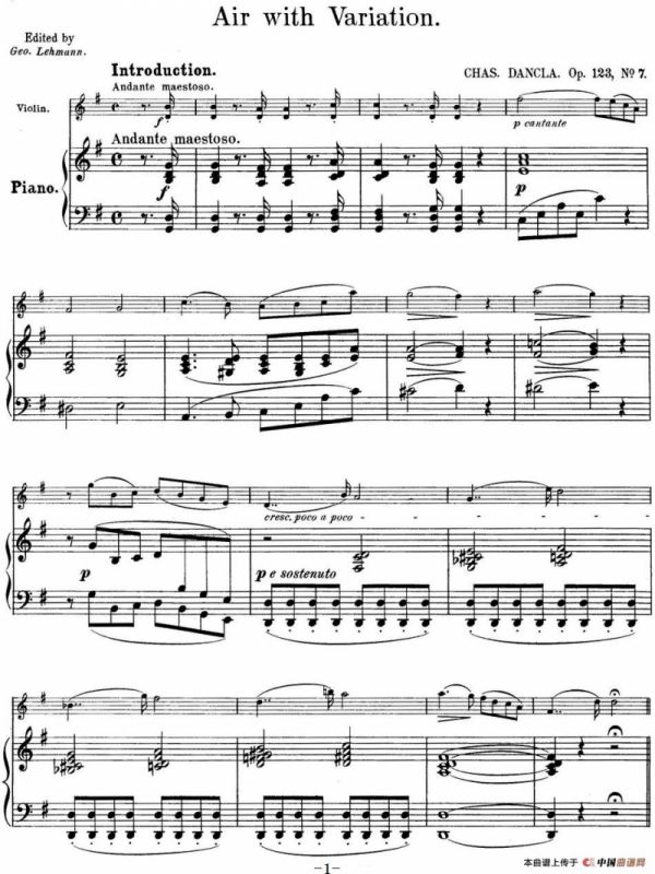 25首小提琴曲合集：Air with Variation.（小提琴+钢琴伴奏）