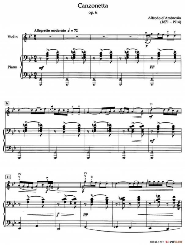 Canzonetta Op.6（短歌）（小提琴+钢琴伴奏）