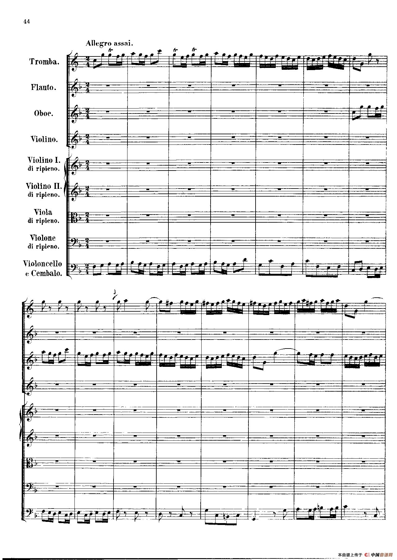 勃兰登堡第二协奏曲（弦乐合奏总谱）