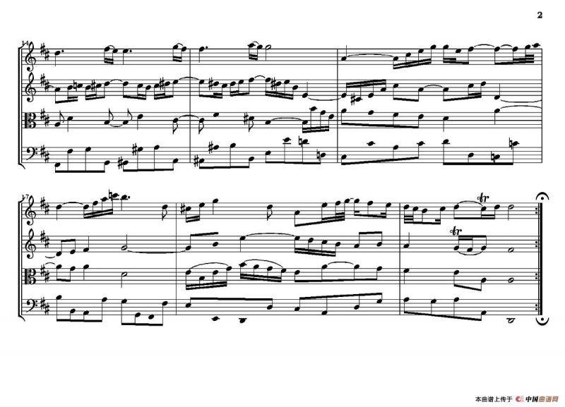 Air（From orchestral suite number 3 BWV1068）（弦乐四重奏）