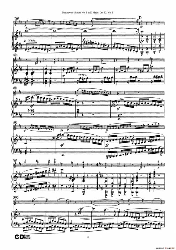 D大调第一小提琴奏鸣曲（Sonata No.1 in D Major Op.12,No.1）（小提琴+钢琴伴奏）