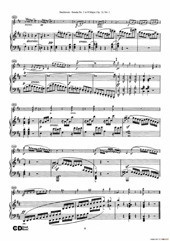 D大调第一小提琴奏鸣曲（Sonata No.1 in D Major Op.12,No.1）（小提琴+钢琴伴奏）