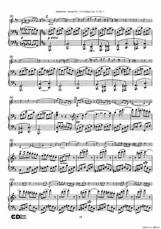 D大调第一小提琴奏鸣曲（Sonata No.1 in D Major Op.12,No.1）（小提琴+钢琴伴奏）