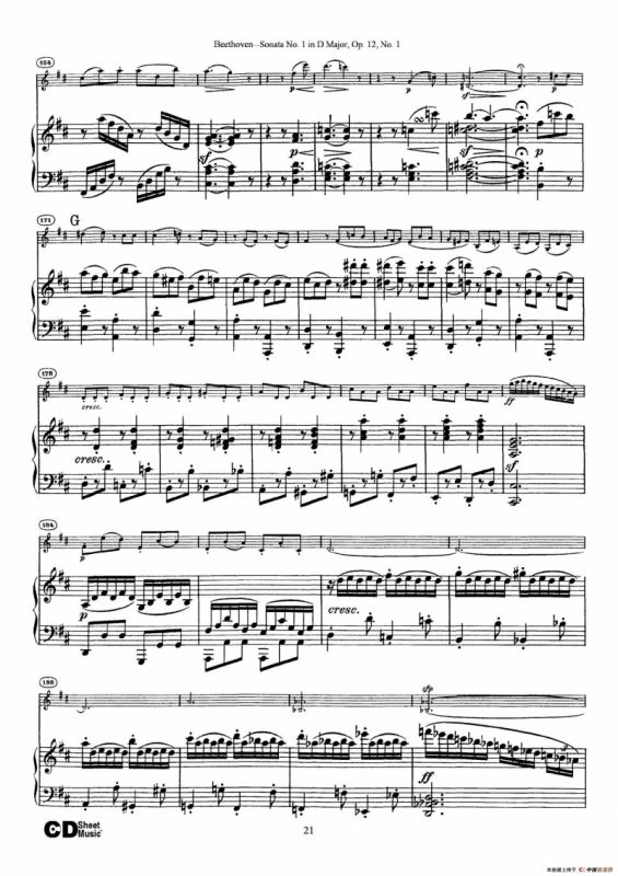 D大调第一小提琴奏鸣曲（Sonata No.1 in D Major Op.12,No.1）（小提琴+钢琴伴奏）