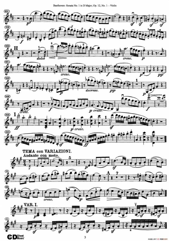 D大调第一小提琴奏鸣曲（Sonata No.1 in D Major Op.12,No.1）