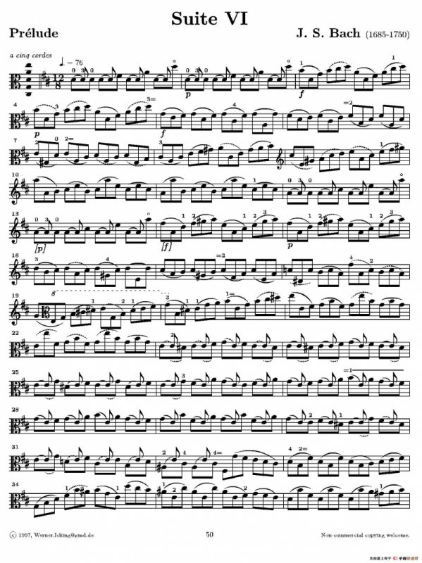 巴赫《无伴奏组曲》Ⅵ（中提琴）