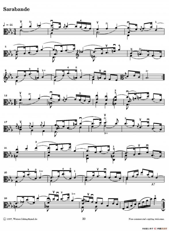 巴赫《无伴奏组曲》Ⅳ（中提琴）