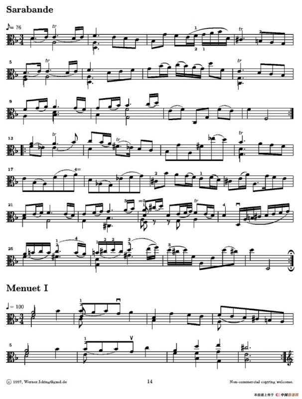 巴赫《无伴奏组曲》Ⅱ（中提琴）