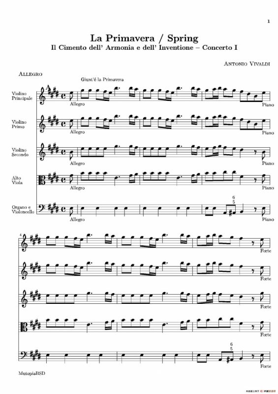 La Primavera·Spring（四季·春）（弦乐协奏曲总谱）