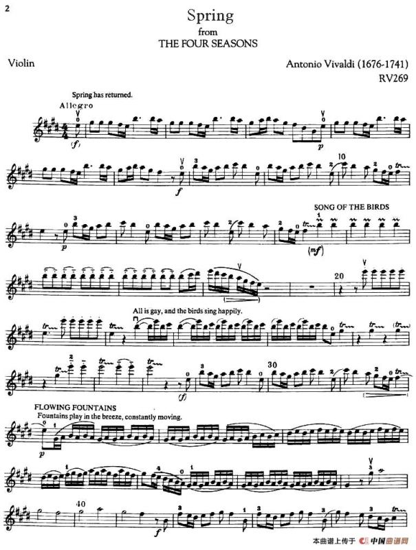 La Primavera·Spring（四季·春）（小提琴分谱）