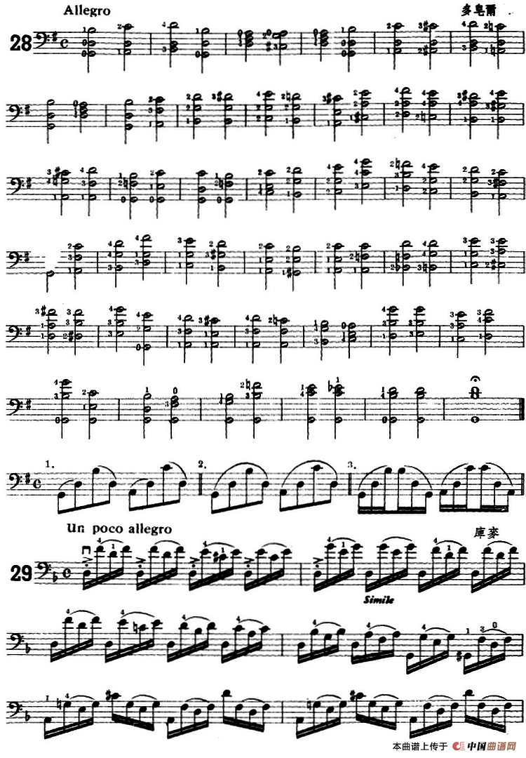 鲍斯特列姆大提琴练习曲（28-30）