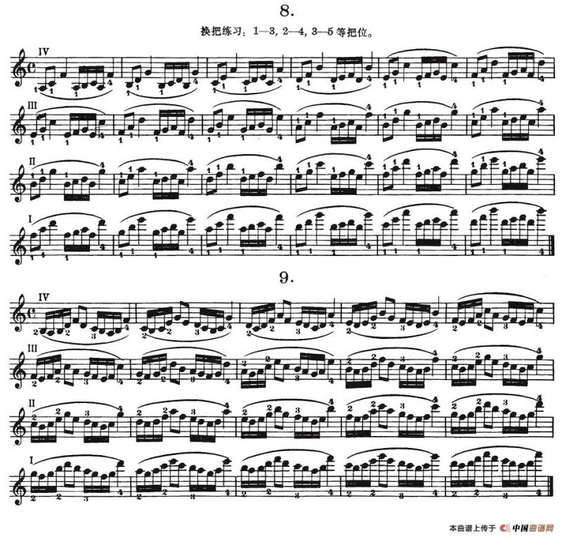 小提琴换把练习·作品第八号（第二节）