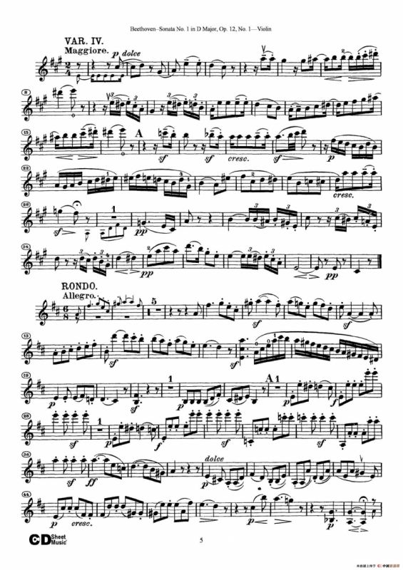 D大调第一小提琴奏鸣曲