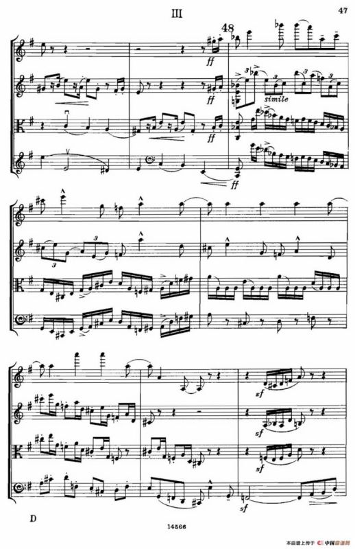 QUARTET Op.83（第三部分）（弦乐四重奏）