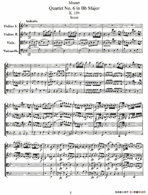 Quartet No. 6 in Bb Major, K. 159（降B大调第六弦乐四重奏）