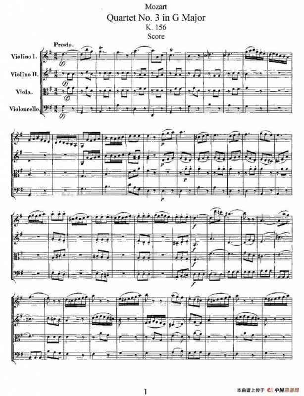 Quartet No. 3 in G Major, K. 156 （G大调第三弦乐四重奏）