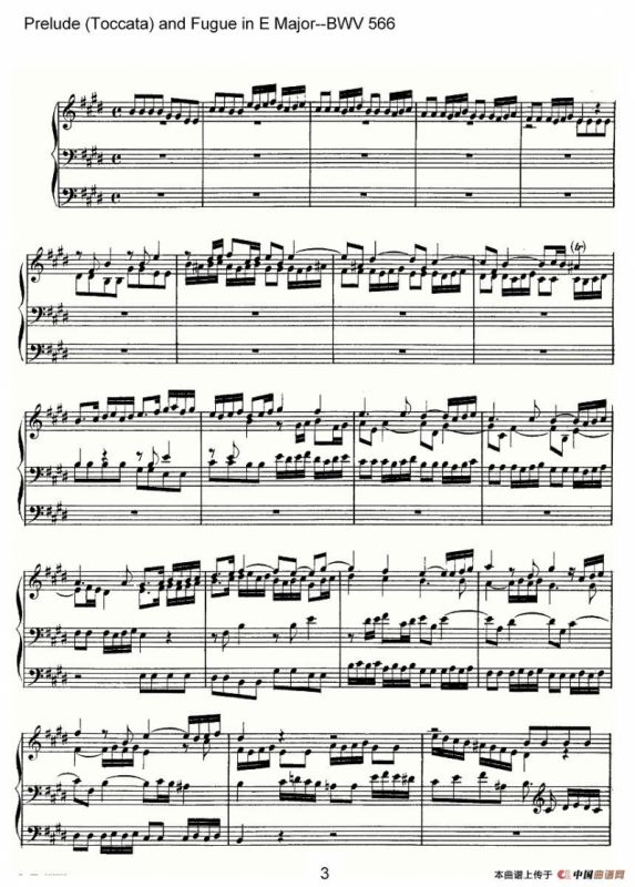 Prelude (Toccata) and Fugue in E Major--BWV 566（管风琴谱）