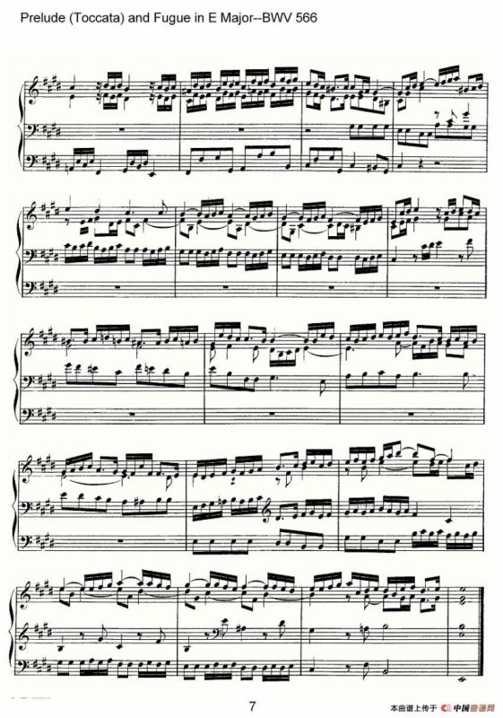 Prelude (Toccata) and Fugue in E Major--BWV 566（管风琴谱）