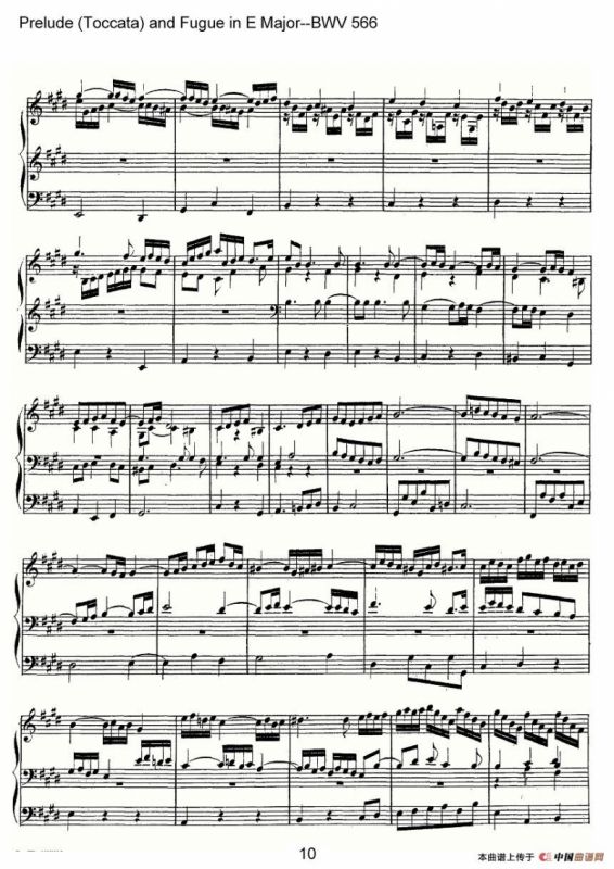 Prelude (Toccata) and Fugue in E Major--BWV 566（管风琴谱）