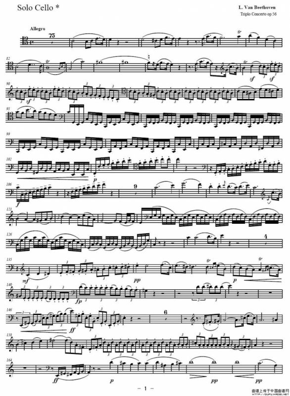 贝多芬 C大调三重协奏曲 第一乐章 作品56（大提琴分谱）