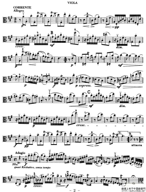 SONATA in A Major（中提琴谱）