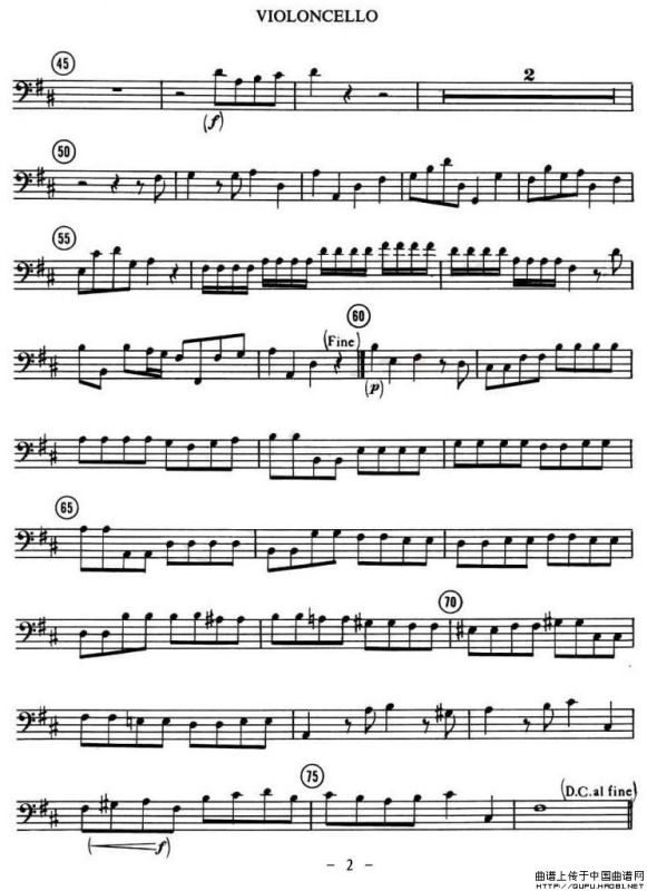 LET THE BRIGHT SERAPHIM（四重奏大提琴分谱）