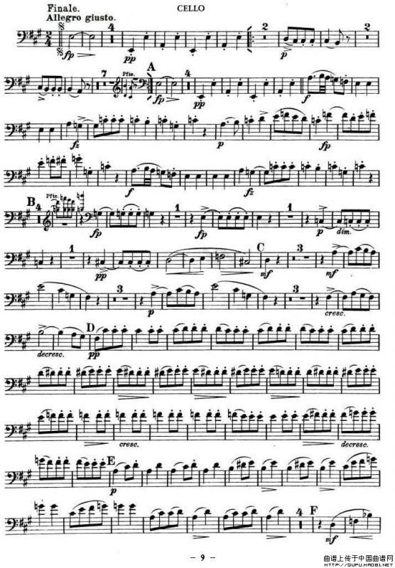 TROUT-QUARTET（大提琴谱）