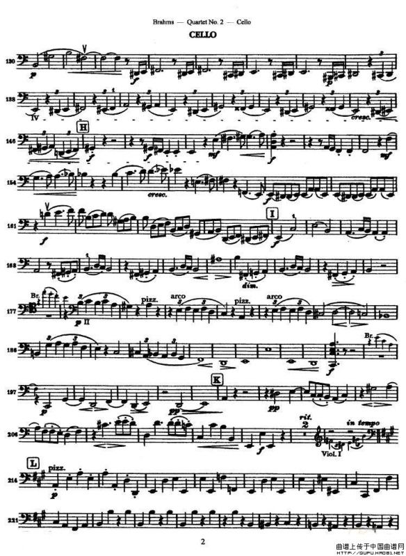 勃拉姆斯《Quartet No.2》Op.51（大提琴谱）