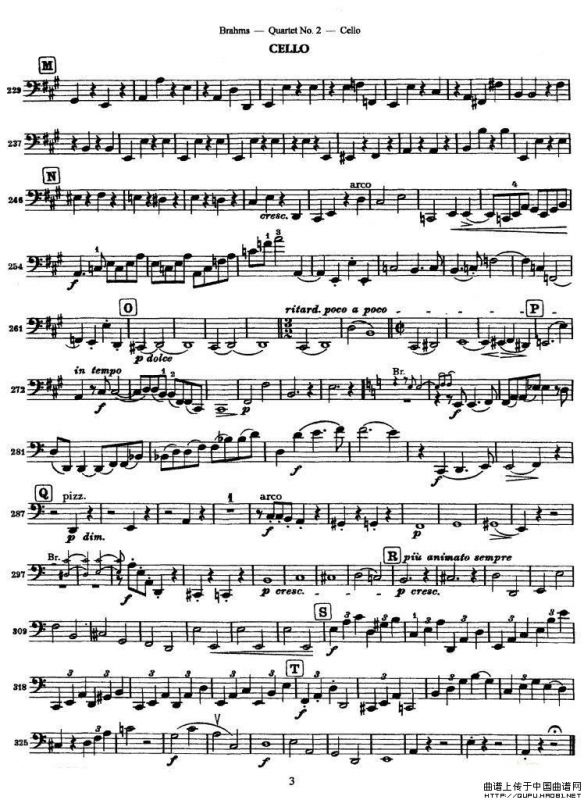 勃拉姆斯《Quartet No.2》Op.51（大提琴谱）