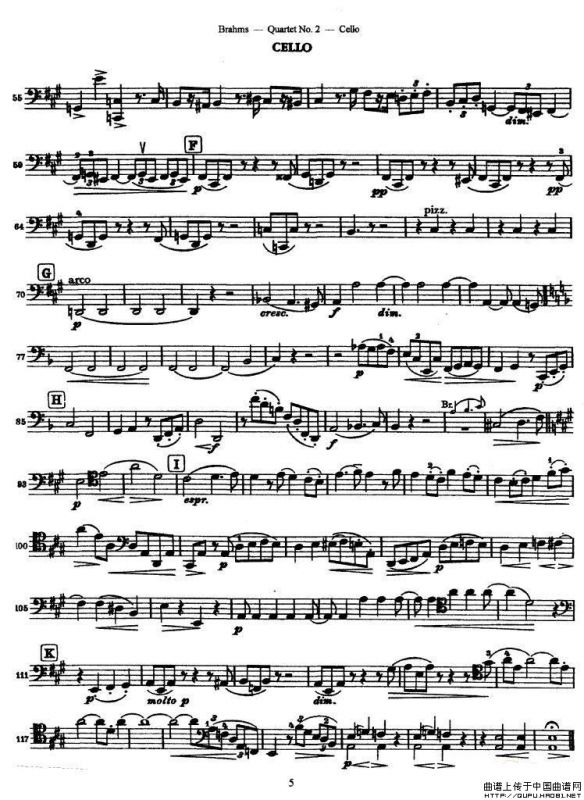 勃拉姆斯《Quartet No.2》Op.51（大提琴谱）