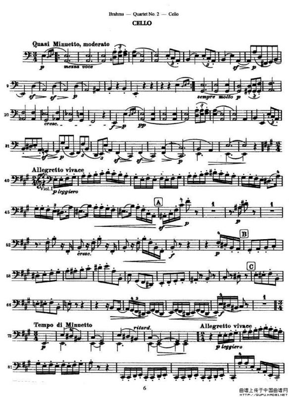 勃拉姆斯《Quartet No.2》Op.51（大提琴谱）