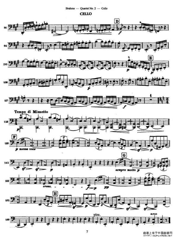 勃拉姆斯《Quartet No.2》Op.51（大提琴谱）
