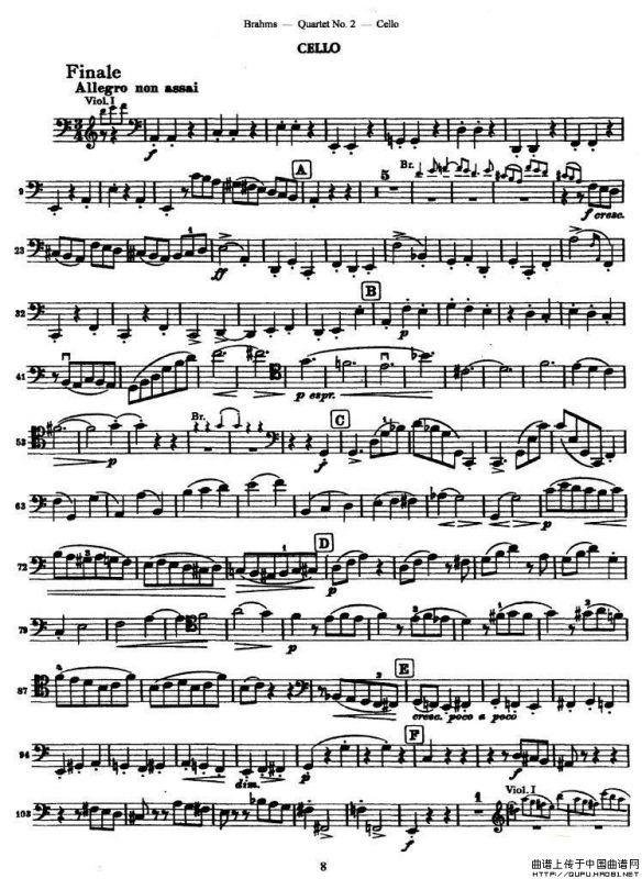 勃拉姆斯《Quartet No.2》Op.51（大提琴谱）