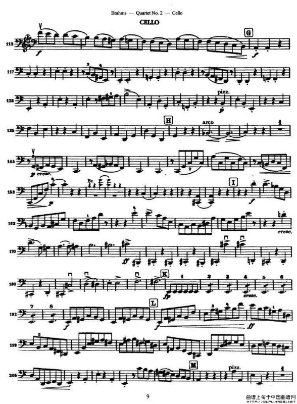 勃拉姆斯《Quartet No.2》Op.51（大提琴谱）