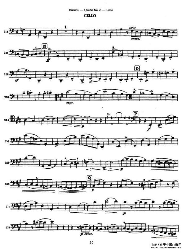 勃拉姆斯《Quartet No.2》Op.51（大提琴谱）