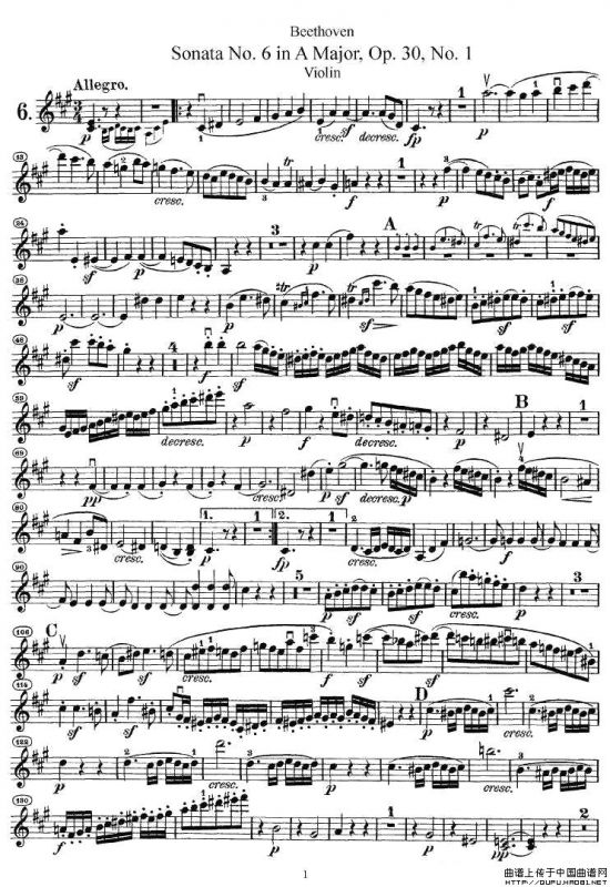 Sonata No.6 in A Major，Op.30，No.1（第六号小提琴奏鸣曲A大调op.）