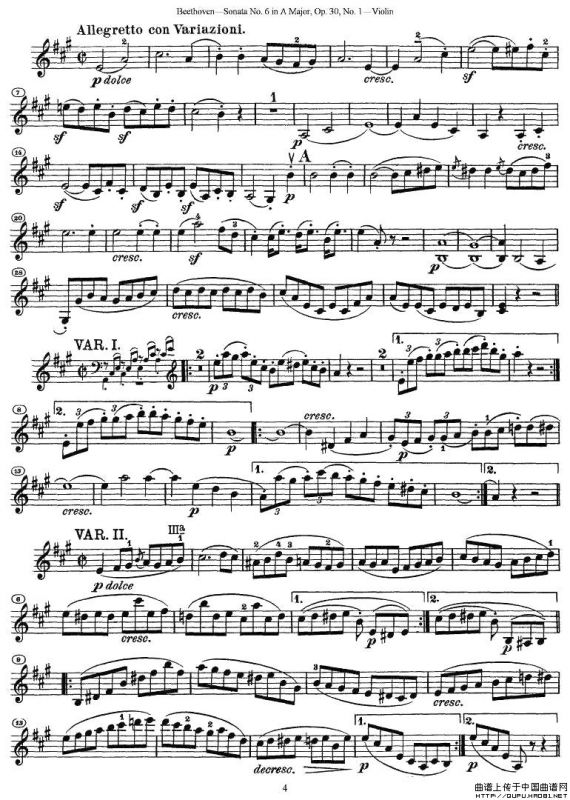 Sonata No.6 in A Major，Op.30，No.1（第六号小提琴奏鸣曲A大调op.）