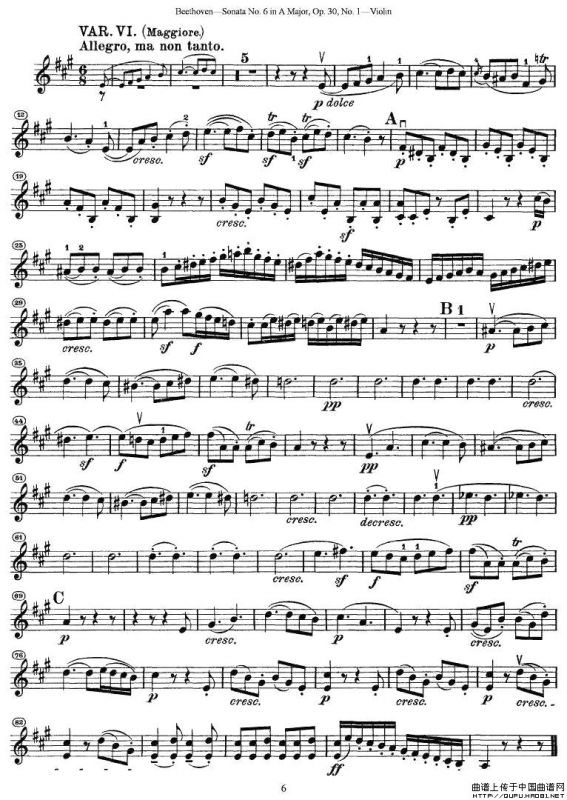 Sonata No.6 in A Major，Op.30，No.1（第六号小提琴奏鸣曲A大调op.）