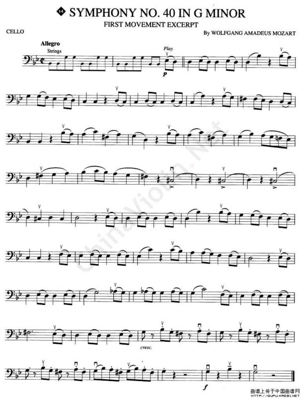 SYMPHONY No.40 IN G MINOR（大提琴谱）