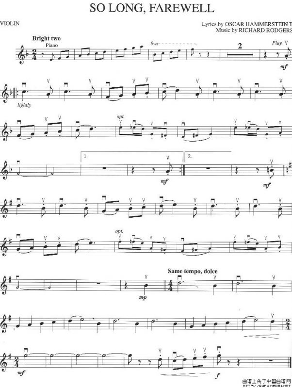 SO LONG, FAREWELL（小提琴谱）