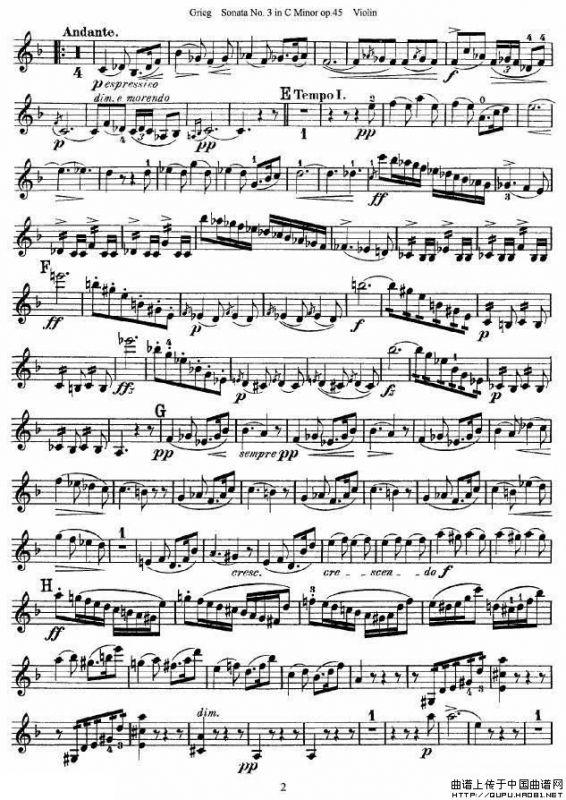 格里格F大调奏鸣曲，op.3（第一小提琴分谱）